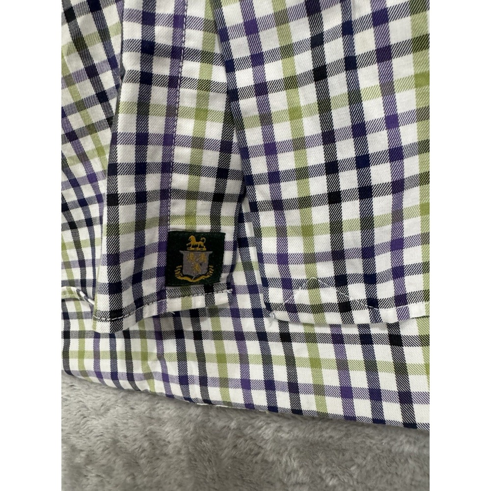 Robert Talbott Dress Shirt Mens L Green Blue Purple Plaid Button Up Chest Pocket - Picture 8 of 16